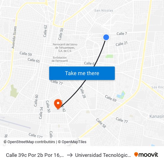 Calle 39c Por 2b Por 16, Nueva Mayapán to Universidad Tecnológica Metropolitana map