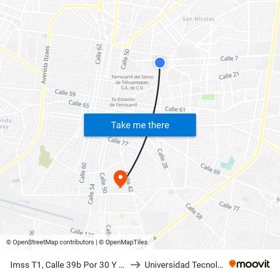 Imss T1, Calle 39b Por 30 Y 20, Fraccionamiento El Fénix to Universidad Tecnológica Metropolitana map