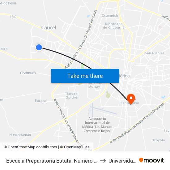 Escuela Preparatoria Estatal Numero 10, Calle 59 Por Avenida 106 Y 104, Fracc. Balcones Ii(Fin De Ruta 197 Caucel R4 Animaya) to Universidad Tecnológica Metropolitana map