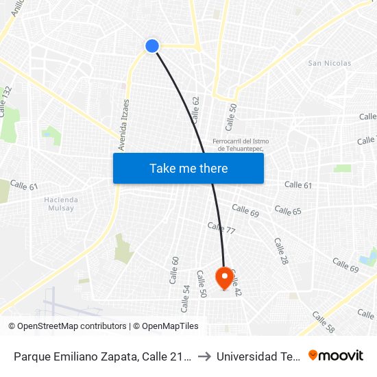 Parque Emiliano Zapata, Calle 21 Por 43, Fraccionamiento Pedregales De Tanlum to Universidad Tecnológica Metropolitana map