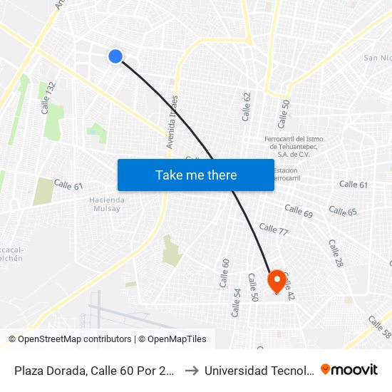 Plaza Dorada, Calle 60 Por 21 Y 15, Colonia Miguel Hidalgo to Universidad Tecnológica Metropolitana map