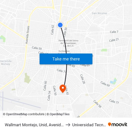 Wallmart Montejo, Unid, Avenida Pérez Ponce Por Paseo De Montejo to Universidad Tecnológica Metropolitana map