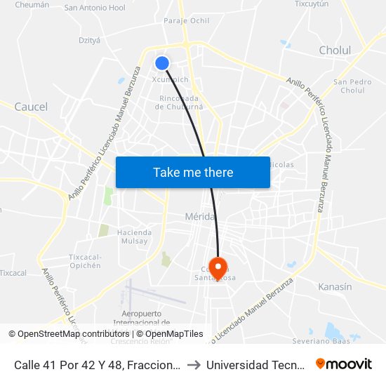 Calle 41 Por 42 Y 48, Fraccionamiento Francisco De Montejo III to Universidad Tecnológica Metropolitana map