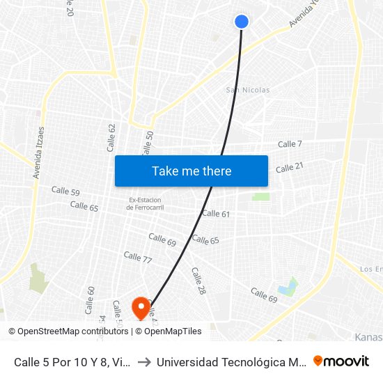 Calle 5 Por 10 Y 8, Vista Alegre to Universidad Tecnológica Metropolitana map