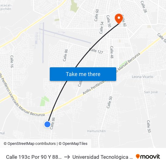 Calle 193c Por 90 Y 88, San Luis Sur to Universidad Tecnológica Metropolitana map