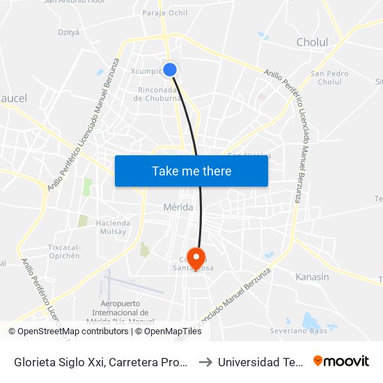 Glorieta Siglo Xxi, Carretera Progreso-Mérida, Calle 60 Por 5b, Montes De Amé to Universidad Tecnológica Metropolitana map