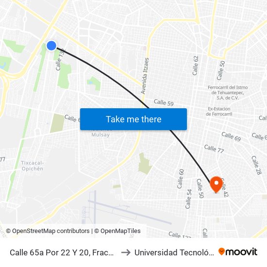 Calle 65a Por 22 Y 20, Fraccionamiento Juan Pablo II to Universidad Tecnológica Metropolitana map