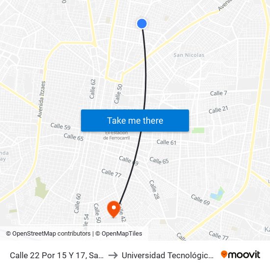 Calle 22 Por 15 Y 17, San Antonio Cinta to Universidad Tecnológica Metropolitana map