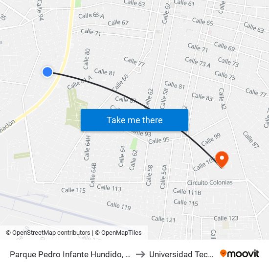 Parque Pedro Infante Hundido, Calle 94 Por 79a Y 79b, Colonia Sambulá to Universidad Tecnológica Metropolitana map