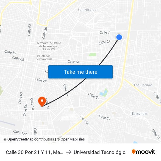 Calle 30 Por 21 Y 11, Melchor Ocampo II to Universidad Tecnológica Metropolitana map