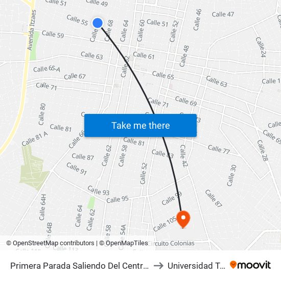 Primera Parada Saliendo Del Centro Histórico, Calle 72 Por 55 Y 53, Barrio De Santiago Centro to Universidad Tecnológica Metropolitana map