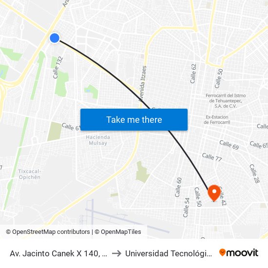 Av. Jacinto Canek X 140, Fracc. Yucalpetén to Universidad Tecnológica Metropolitana map