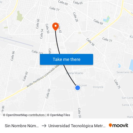 Sin Nombre Número 35 to Universidad Tecnológica Metropolitana map