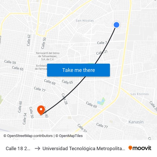 Calle 18 269 to Universidad Tecnológica Metropolitana map