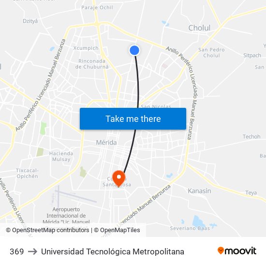 369 to Universidad Tecnológica Metropolitana map