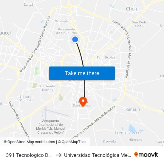 391 Tecnologico De Merida to Universidad Tecnológica Metropolitana map