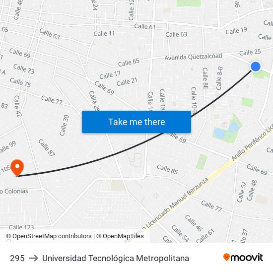 295 to Universidad Tecnológica Metropolitana map