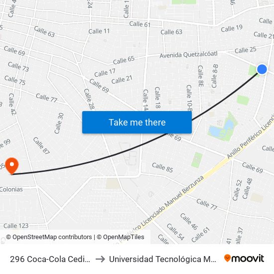 296 Coca-Cola Cedis Oriente to Universidad Tecnológica Metropolitana map