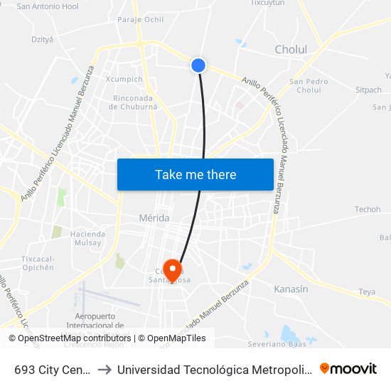 693 City Center to Universidad Tecnológica Metropolitana map