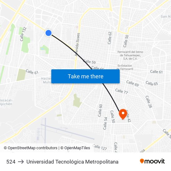 524 to Universidad Tecnológica Metropolitana map