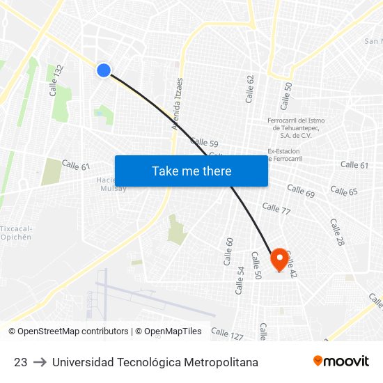 23 to Universidad Tecnológica Metropolitana map