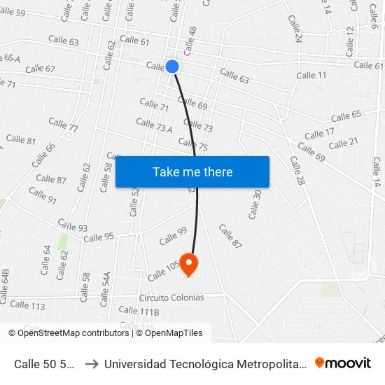 Calle 50 532 to Universidad Tecnológica Metropolitana map