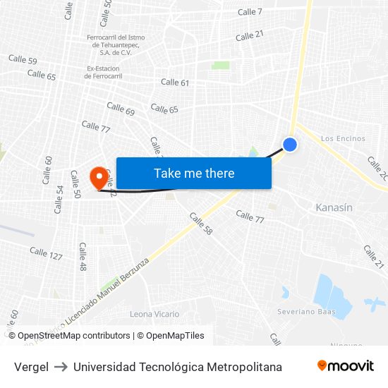 Vergel to Universidad Tecnológica Metropolitana map