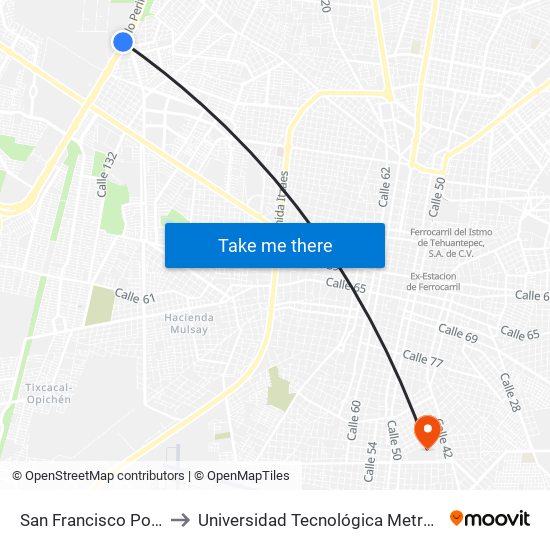 San Francisco Porvenir to Universidad Tecnológica Metropolitana map