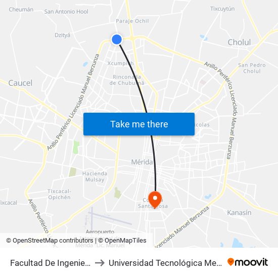 Facultad De Ingenieria Uady to Universidad Tecnológica Metropolitana map