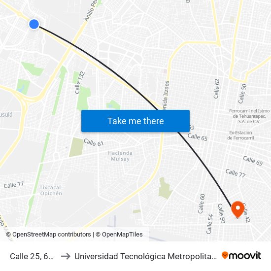 Calle 25, 601 to Universidad Tecnológica Metropolitana map