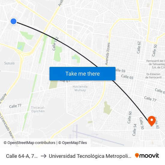 Calle 64-A, 780 to Universidad Tecnológica Metropolitana map