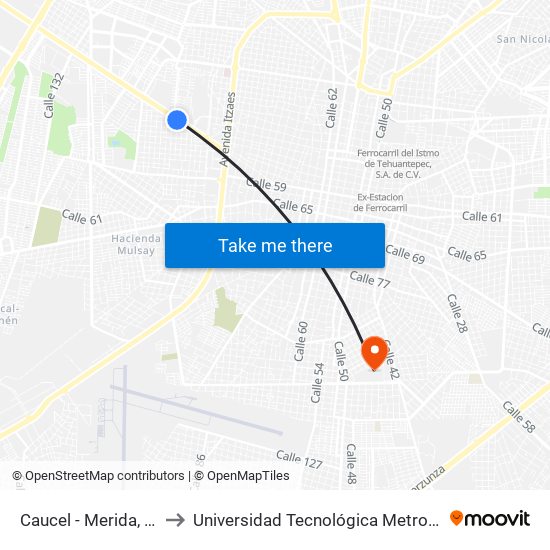 Caucel - Merida, 616b to Universidad Tecnológica Metropolitana map