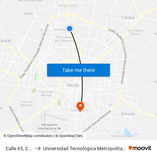 Calle 65, 299 to Universidad Tecnológica Metropolitana map