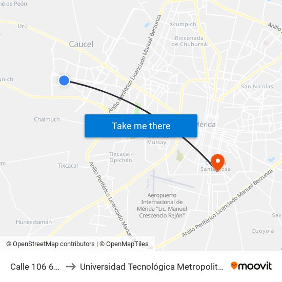 Calle 106 684 to Universidad Tecnológica Metropolitana map