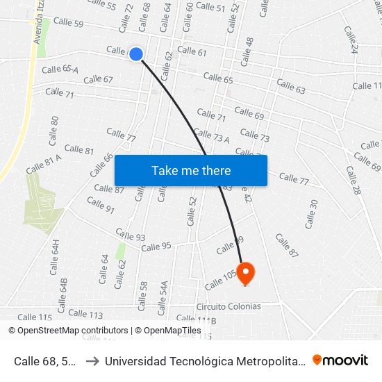 Calle 68, 544 to Universidad Tecnológica Metropolitana map