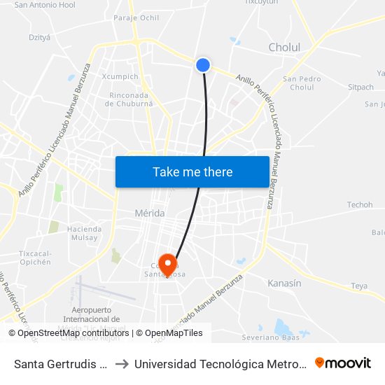 Santa Gertrudis Copo to Universidad Tecnológica Metropolitana map