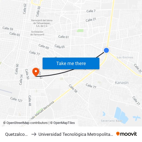 Quetzalcoatl to Universidad Tecnológica Metropolitana map