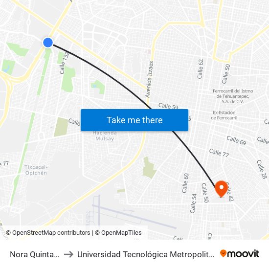 Nora Quintana to Universidad Tecnológica Metropolitana map