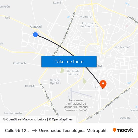 Calle 96 1276 to Universidad Tecnológica Metropolitana map