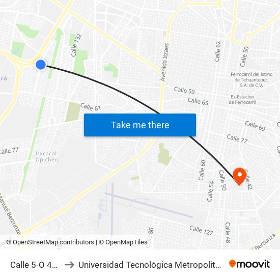 Calle 5-O 426 to Universidad Tecnológica Metropolitana map