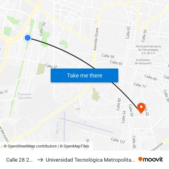 Calle 28 245 to Universidad Tecnológica Metropolitana map