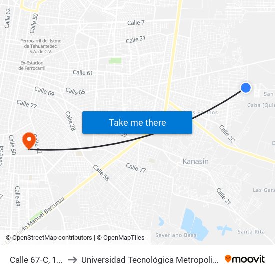 Calle 67-C, 173 to Universidad Tecnológica Metropolitana map