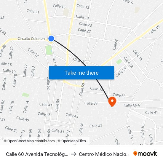 Calle 60 Avenida Tecnológico Por Circuito Colonias, Buenavista to Centro Médico Nacional Ignacio García Téllez (Imss) map