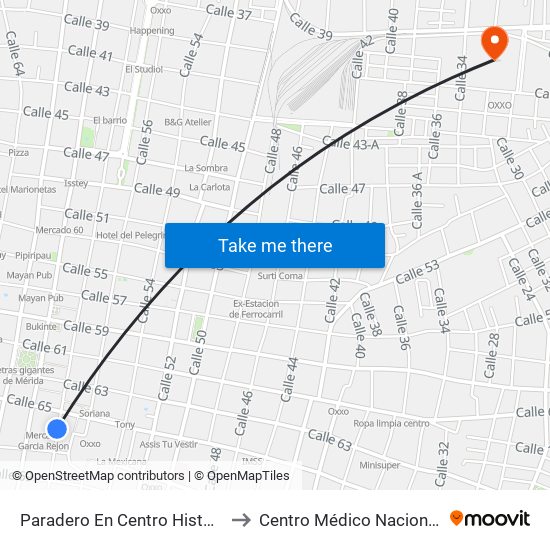 Paradero En Centro Histórico, Calle 58 Por 65 Y 67, Centro to Centro Médico Nacional Ignacio García Téllez (Imss) map