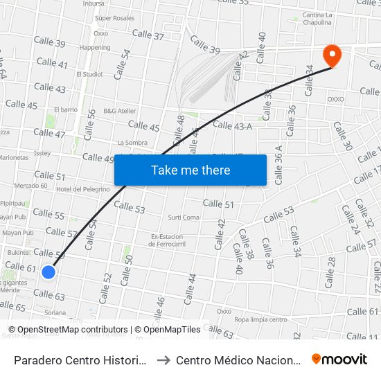 Paradero Centro Historico Calle- 61 Por 56 Y 58 Centro to Centro Médico Nacional Ignacio García Téllez (Imss) map