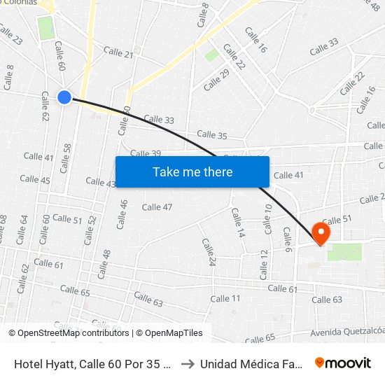 Hotel Hyatt, Calle 60 Por 35 Y Avenida Colón, Centro to Unidad Médica Familiar #59 (Imss) map