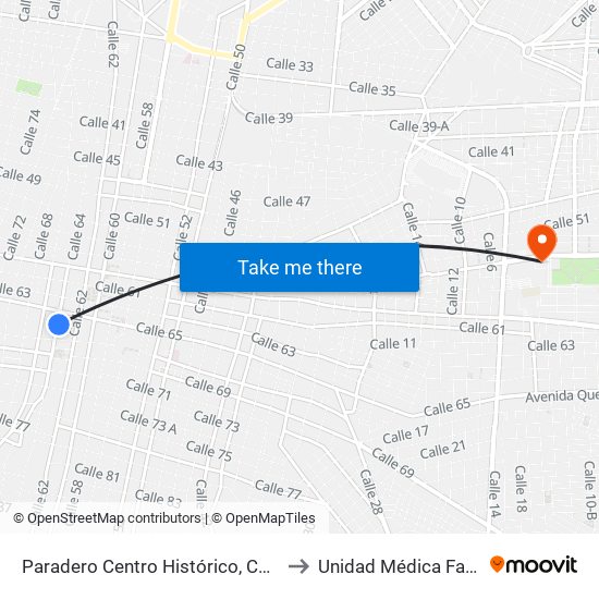 Paradero Centro Histórico, Calle 56 Por 63 Y 61, Centro to Unidad Médica Familiar #59 (Imss) map