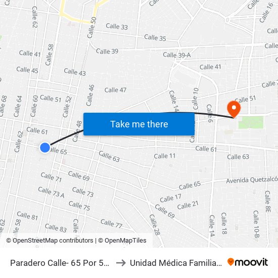 Paradero Calle- 65 Por 56 Y 54 Centro to Unidad Médica Familiar #59 (Imss) map