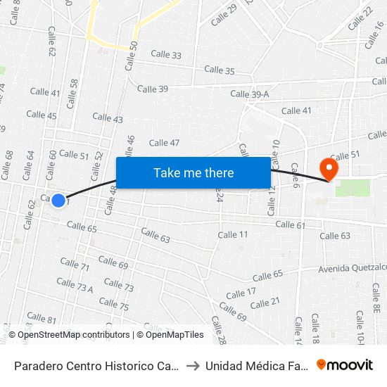 Paradero Centro Historico Calle- 61 Por 56 Y 58 Centro to Unidad Médica Familiar #59 (Imss) map