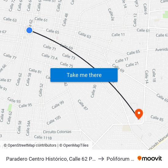 Paradero Centro Histórico,  Calle 62 Por 65 Y 67,Centro to Polifórum Zamná map